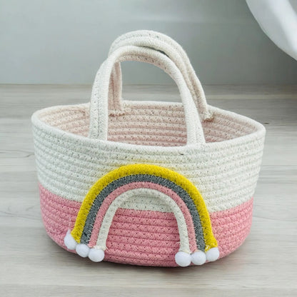 Cotton Rainbow Design Hand-Woven Basket