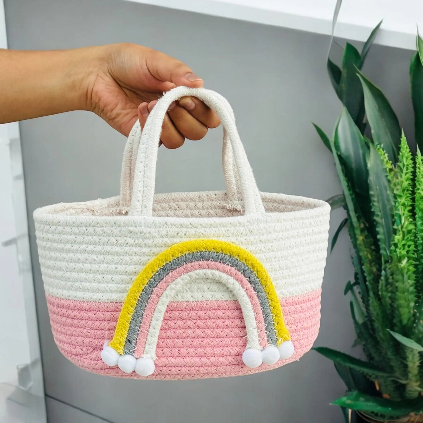 Cotton Rainbow Design Hand-Woven Basket