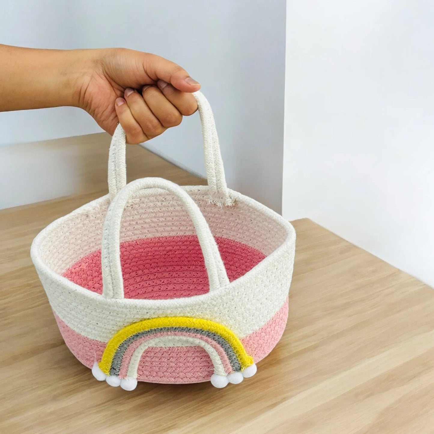 Cotton Rainbow Design Hand-Woven Basket