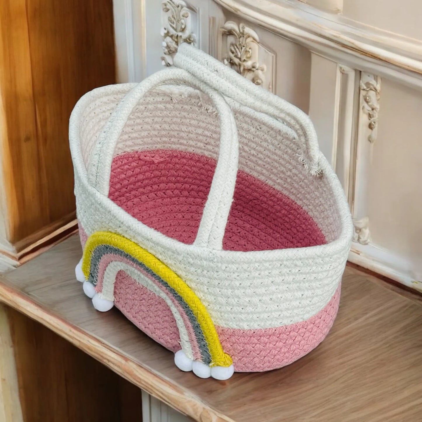 Cotton Rainbow Design Hand-Woven Basket