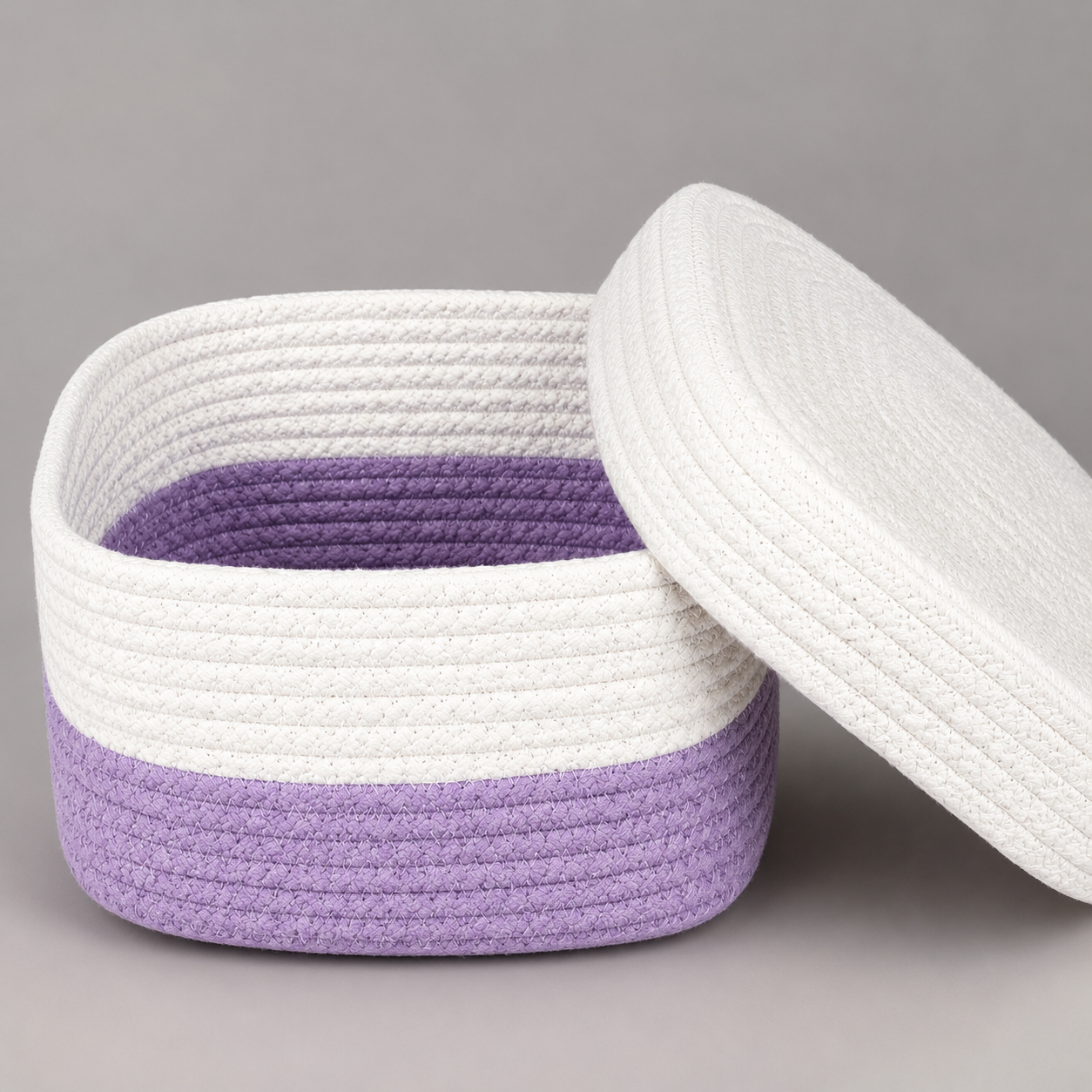 Hand-Woven Cotton Rope Storage Basket with Lid