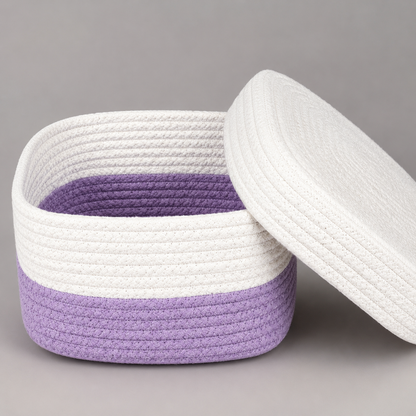 Hand-Woven Cotton Rope Storage Basket with Lid