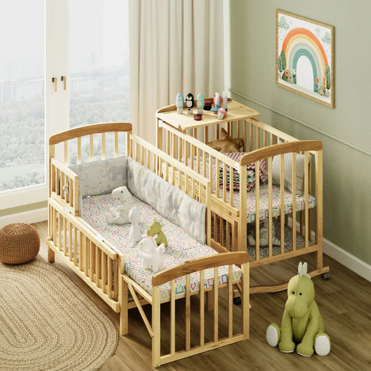 6-in-1 Convertible Wooden Baby Cot Cum Cradle with Mattress