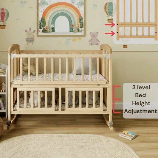 6-in-1 Convertible Wooden Baby Cot Cum Cradle with Mattress
