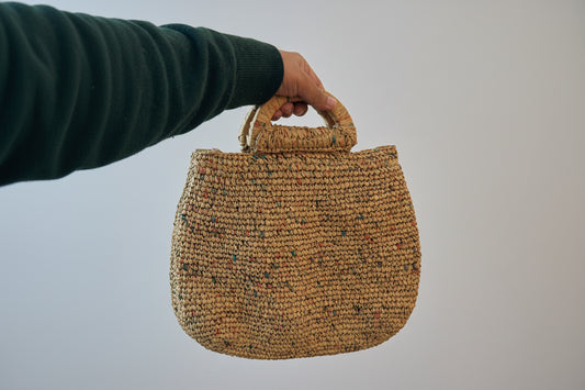 Handcrafted Crochet Raffia Handbag Wooden Handle