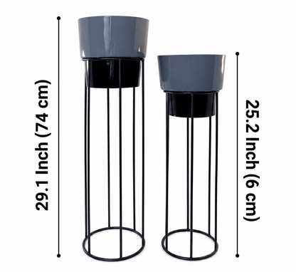 Cylindrical Planters on Tall Metal Stands Set of 2