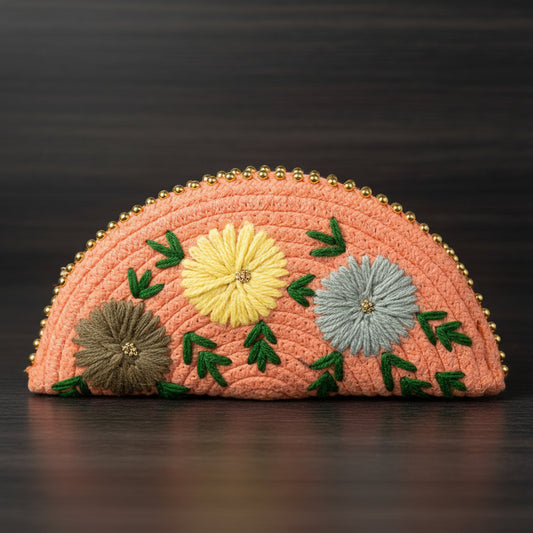 Handcrafted Half-Moon Jute Pouch Peach