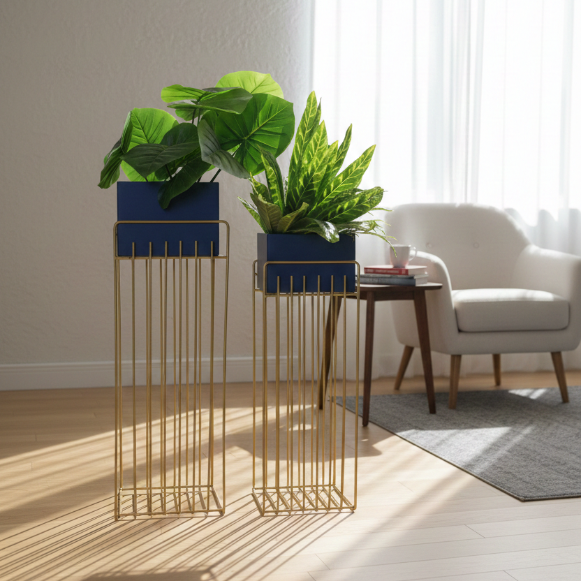 Modern Rectangular Banded Planter Set of 2 – Stylish Planters
