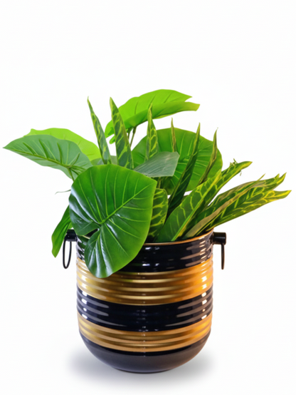 Stylish Round Planter with Stripes – 9.84 Inch – Decorative Indoor Plant Pot