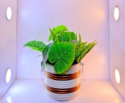 Stylish Round Planter with Stripes – 9.84 Inch – Decorative Indoor Plant Pot