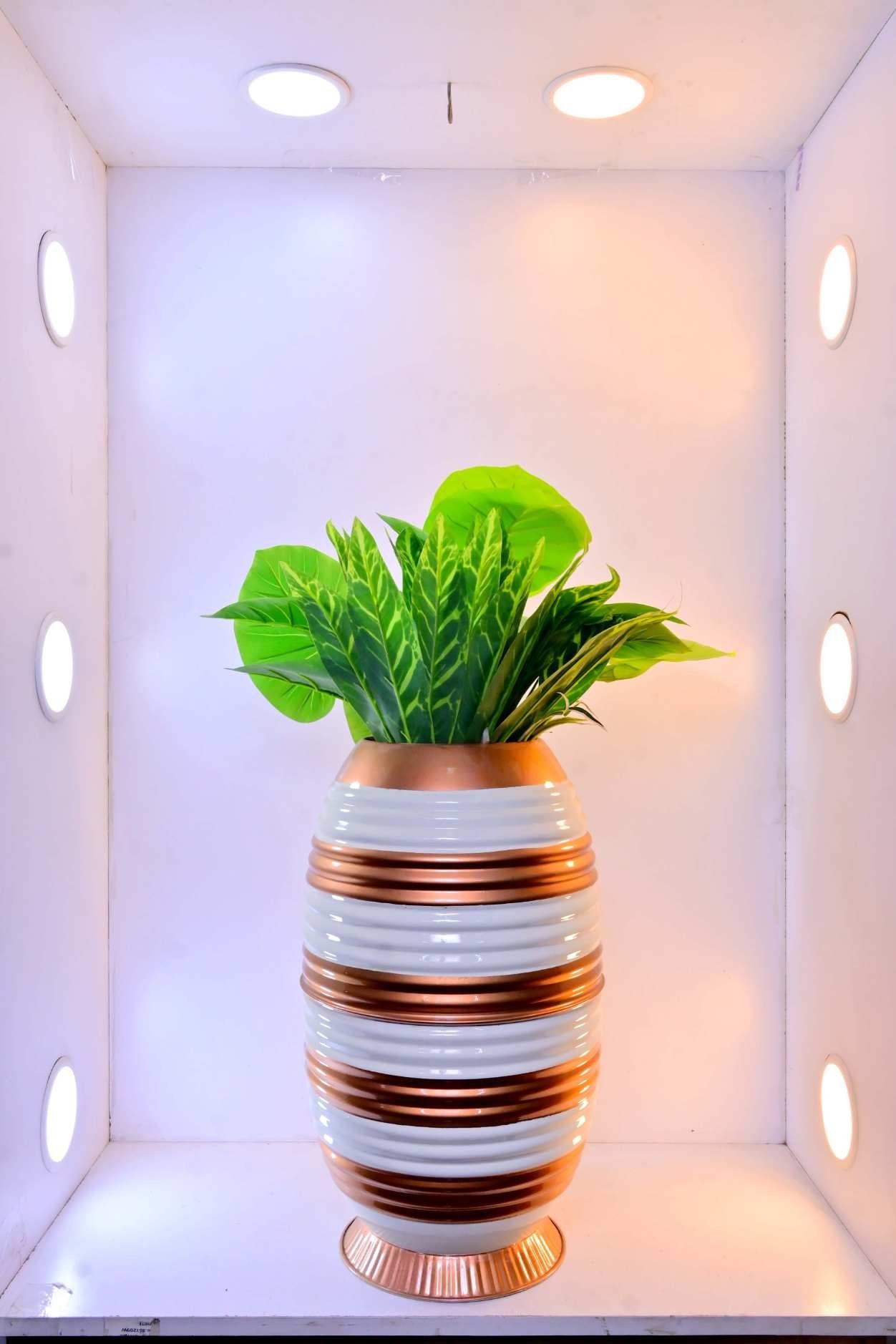 Cylindrical Metallic Ribbed Planter – 21 Inch – Modern Home Decor