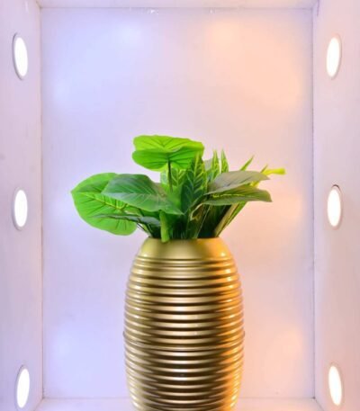 Cylindrical Metallic Ribbed Planter – 21 Inch – Modern Home Decor