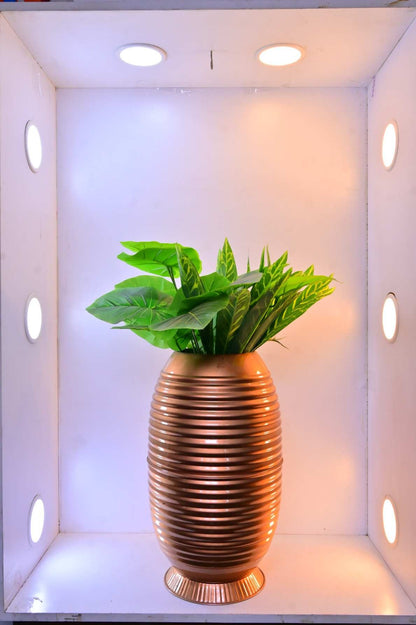 Cylindrical Metallic Ribbed Planter – 21 Inch – Modern Home Decor