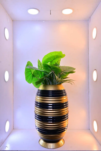 Cylindrical Metallic Ribbed Planter – 21 Inch – Modern Home Decor