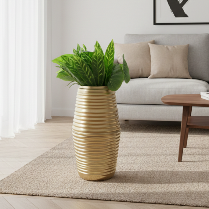 Tall Ridged Cylinder Planter – 7.87 x 20.87 Inches – Modern Home Decor