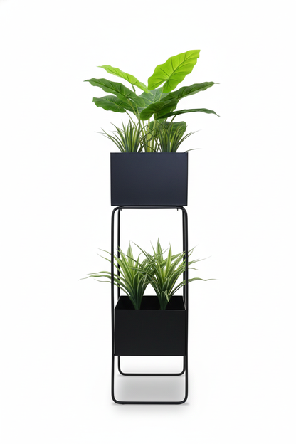 Two-Tier Metal Plant Stand with Rectangular Planters – 27.56 Inch Stylish Display