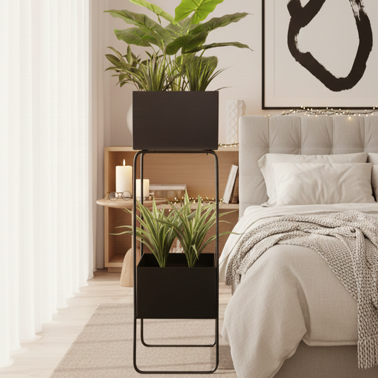 Two-Tier Metal Plant Stand with Rectangular Planters – 27.56 Inch Stylish Display