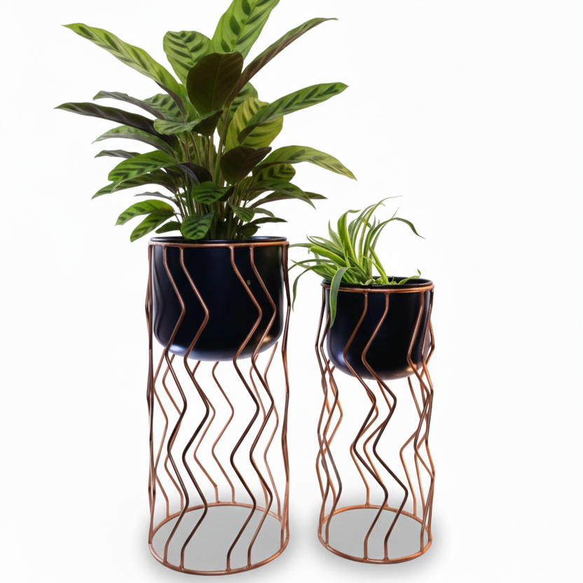 Wavy Metal Planter Set – Set of 2 Modern Decorative Planters
