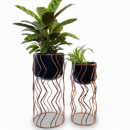 Wavy Metal Planter Set – Set of 2 Modern Decorative Planters