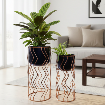 Wavy Metal Planter Set – Set of 2 Modern Decorative Planters