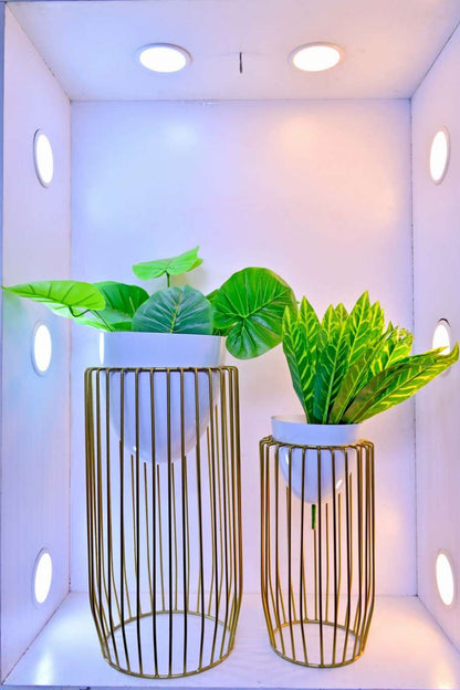 Rose Gold Metal Cage Planters – Set of 2 Modern Decorative Planters