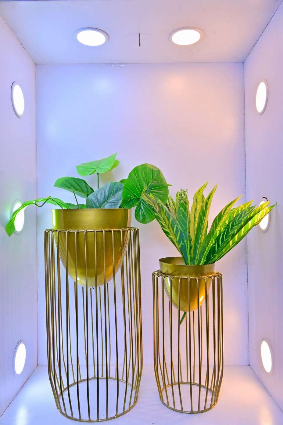 Rose Gold Metal Cage Planters – Set of 2 Modern Decorative Planters