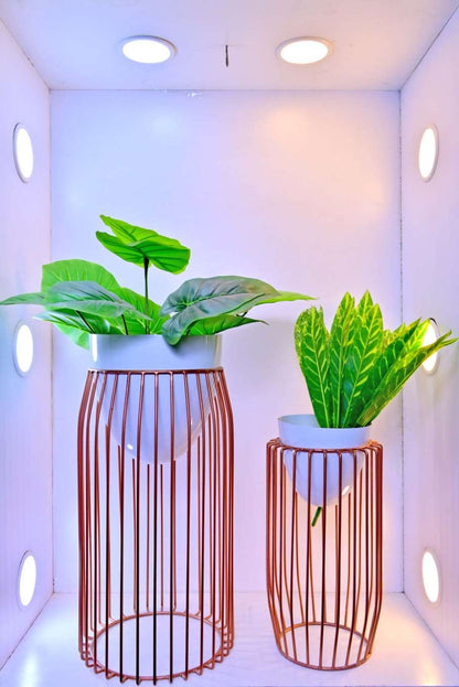 Rose Gold Metal Cage Planters – Set of 2 Modern Decorative Planters