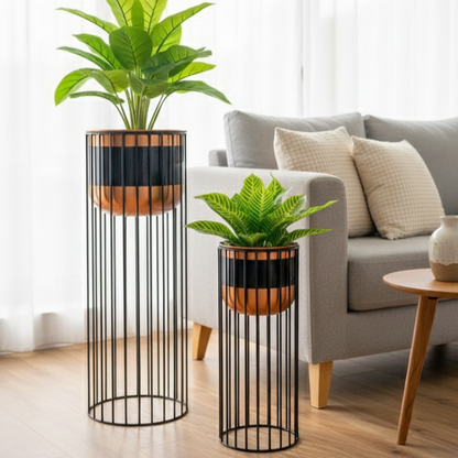 Modern Tiered Plant Stands with Cylindrical Planters Set of 2