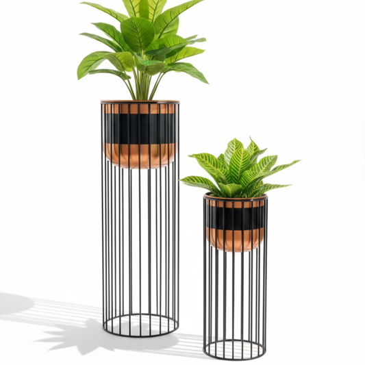 Modern Tiered Plant Stands with Cylindrical Planters Set of 2