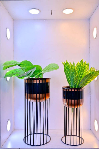 Modern Tiered Plant Stands with Cylindrical Planters Set of 2