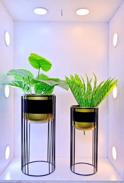 Modern Tiered Plant Stands with Cylindrical Planters Set of 2