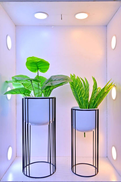 Modern Tiered Plant Stands with Cylindrical Planters Set of 2