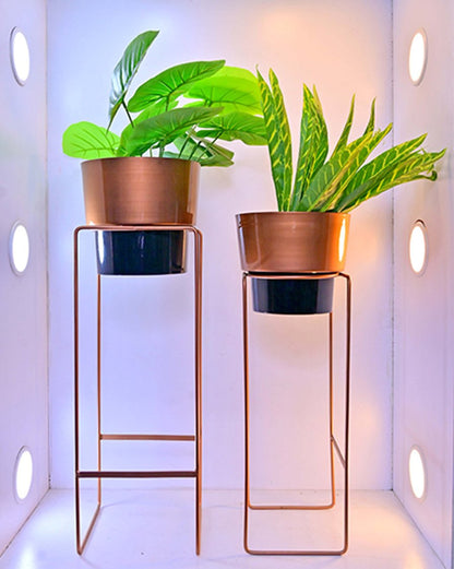 Rose Gold Metal Planter Set – Stylish Set of 2