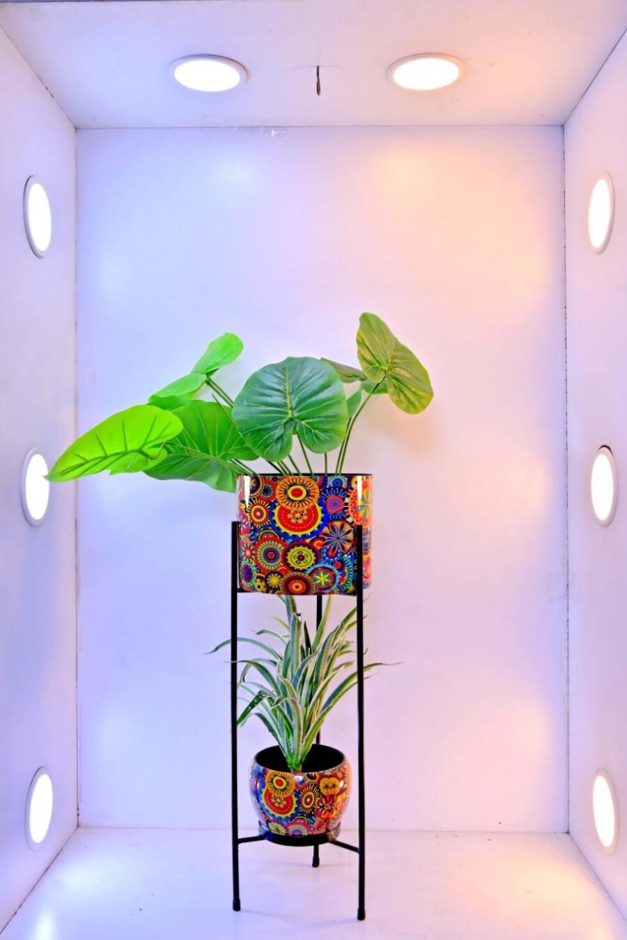 2-Tier Modern Gold Cylinder Plant Stand – 23.6 Inch | Modern Home Decor