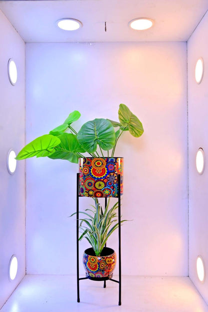 2-Tier Modern Gold Cylinder Plant Stand – 23.6 Inch | Modern Home Decor