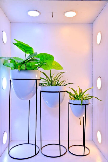 Modern Plant Stands with Round Pots – Set of 3 Decorative Planters