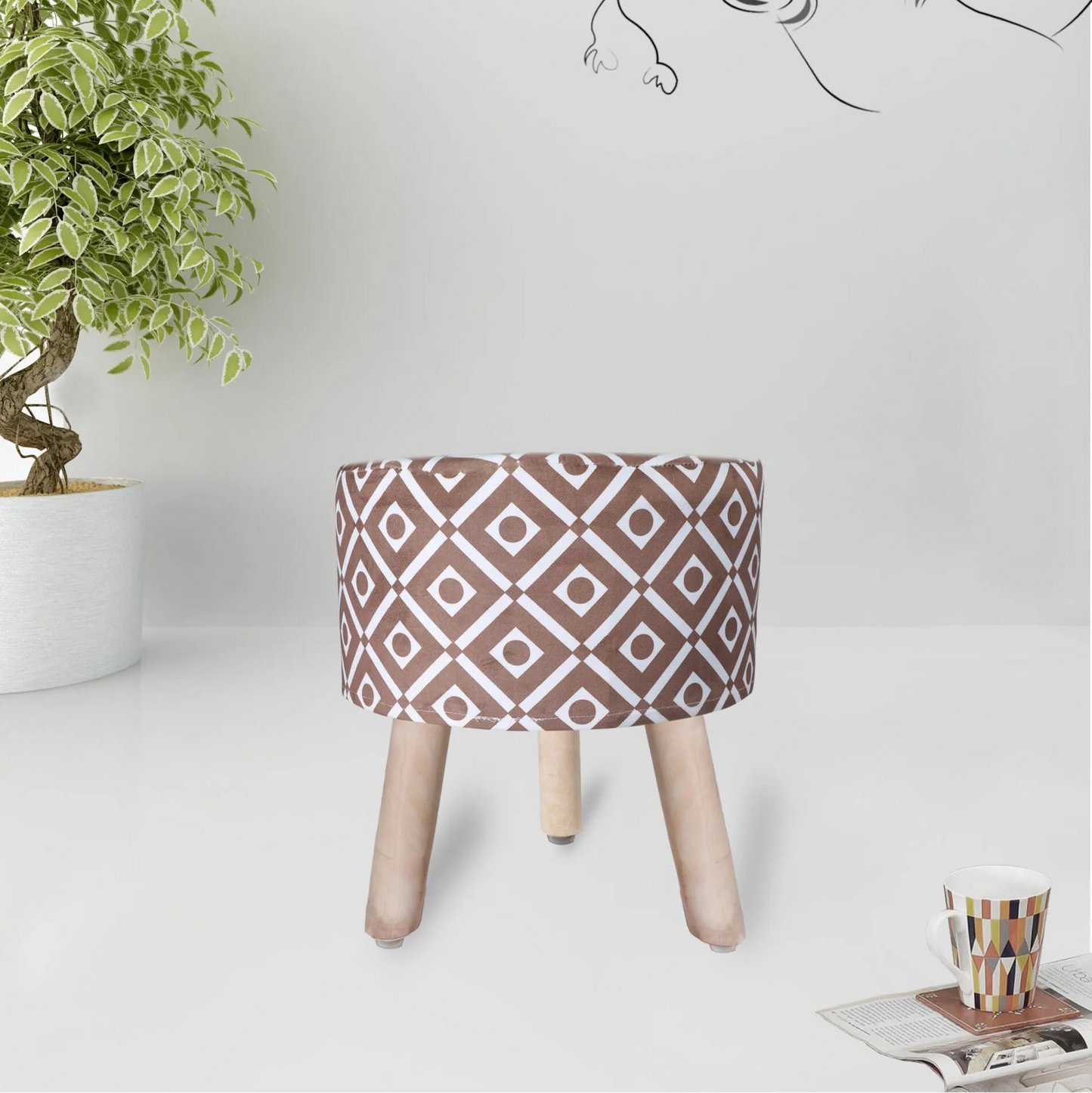 Geometric Printed Ottoman Stool Pouffe