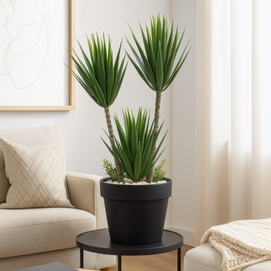 Artificial Yucca Grass Tree in Black Plastic Pot
