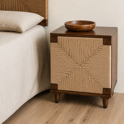 Daisy Handcrafted Mango Wood & Jute Bedside Table
