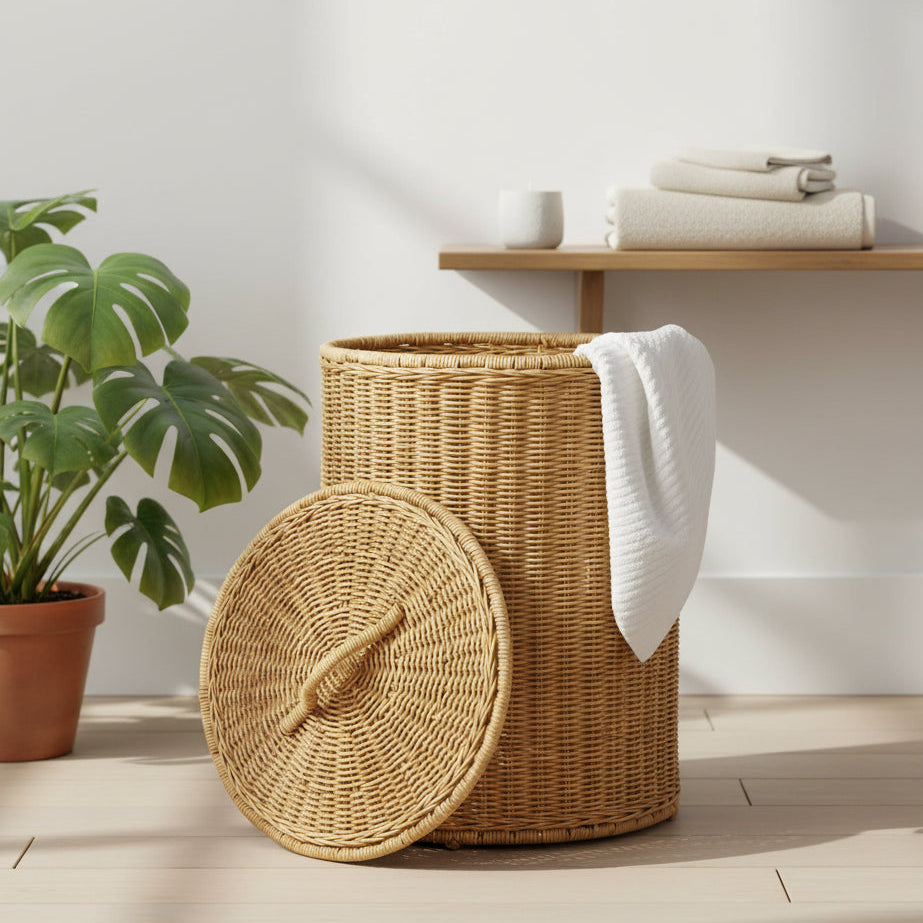 Dasya Handwoven Rattan & Bamboo Laundry Basket