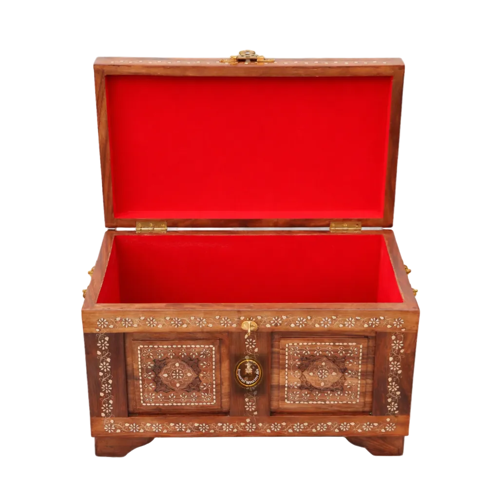 Handcrafted Sheesham Wood Treasure Chest Flat top