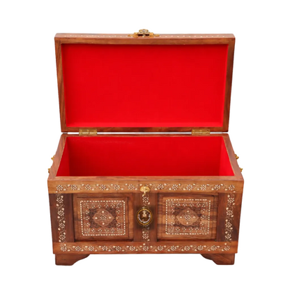 Handcrafted Sheesham Wood Treasure Chest Flat top