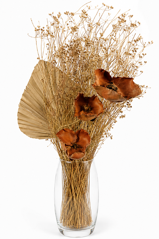 Dried Poppy Pod, Fan Palm & Seed Stem Bouquet