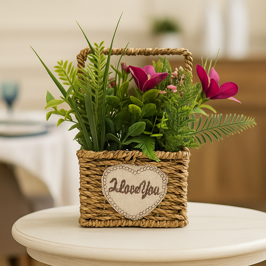 Cloth Flower Arrangement in Woven Basket