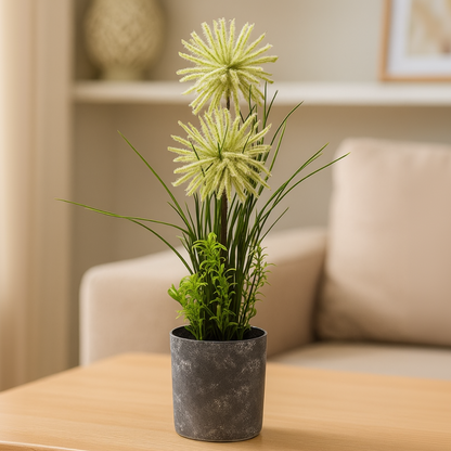 Artificial Allium Starburst Flower in Rustic Pot