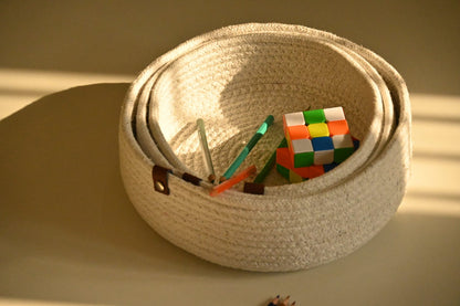 Tough Cotton Storage Basket Bin – Set of 3 Durable Organizers for Home & Office