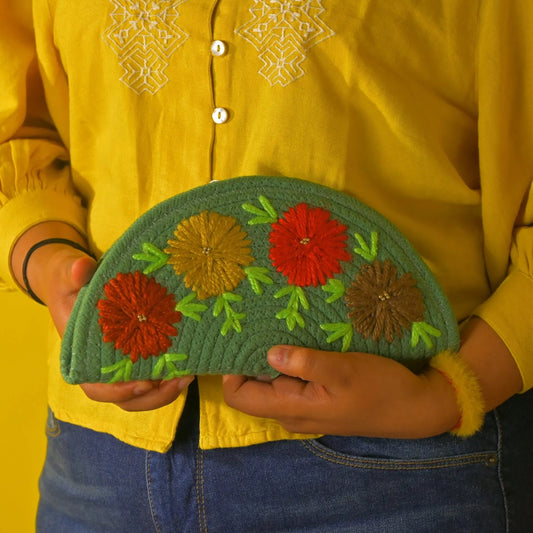 Handcrafted Ethnic Embroidered Pouch Clutch Green