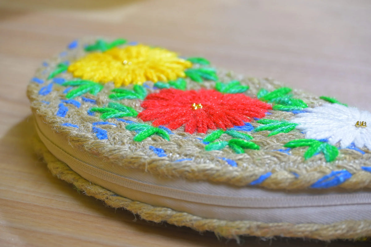 Handcrafted Ethnic Embroidered Pouch Clutch Beige
