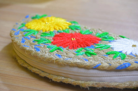 Handcrafted Ethnic Embroidered Pouch Clutch Beige