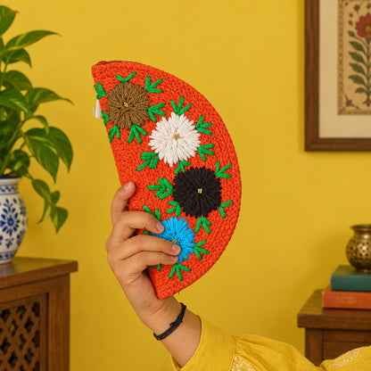 Handcrafted Ethnic Embroidered Pouch Clutch Orange